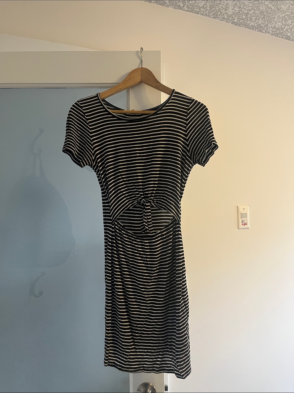 Caution To The Wind Black and White Striped Tie-Front Mini Dress